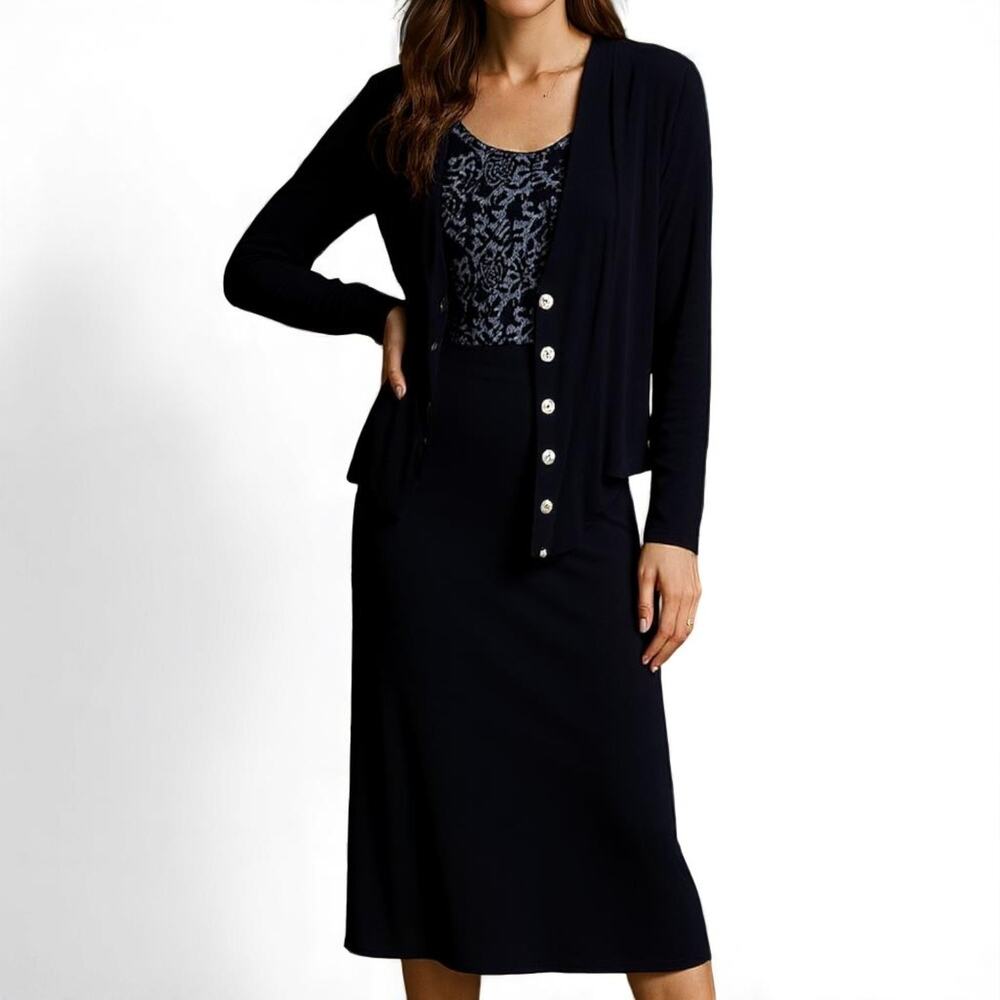 90s FOCUS Vintage Black Velvet Jacket Dress Set with Shoulder Pads